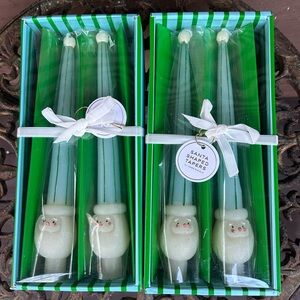 Anthropologie Santa Taper Candles - Green and Cream